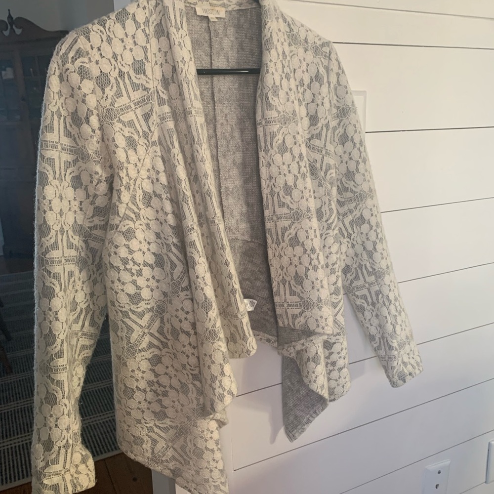 Grey & white drapey cardigan